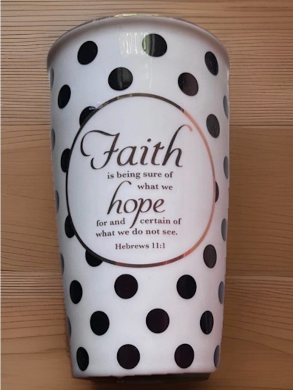 Hebrews 11:1 Ceramic Travel Mug Polka Dot Faith Cup 12–14oz Inspirational